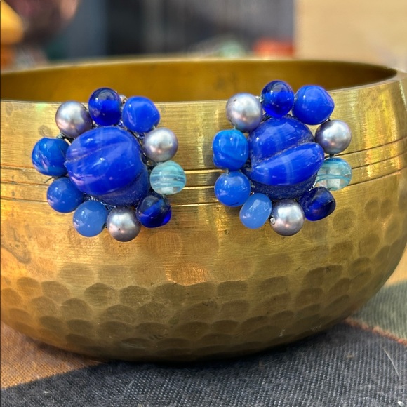 Jewelry - Japan stamped vintage lucite Blue Beaded Earrings
